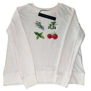 Jane + Delancey Crewneck Sweatshirt with Embroidered Botanical Details NWT Sz‎ S